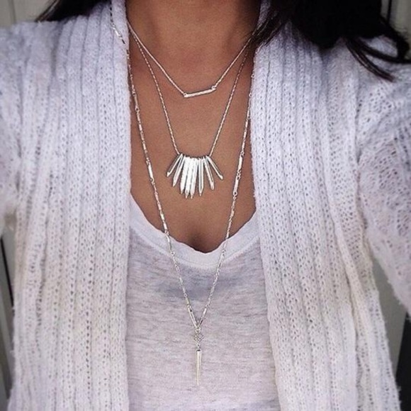 :: S&D SILVER⚔️Rebel [ V-3-in-1 ] Cluster Layer Necklace - Picture 3 of 8